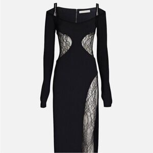 Dion Lee Black Maxi Dress with Lace Panels seen on Jenna Ortega